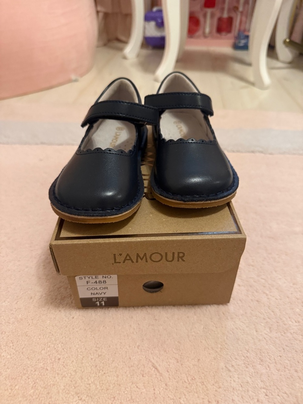 L'Amour Navy Mary Jane School Shoes for Kids